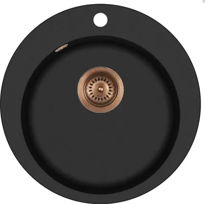 Produktbild von LAVABO 12090K Küchenspüle SATURN in schwarz mit Ablauf in PVD-Kupfer / Rundbeckenspüle / Kompositspüle