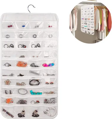 Produktbild von Schmuck-Organizer zum Aufhängen, 80 Fächer, Organizer für Schmuck Black With Zipper