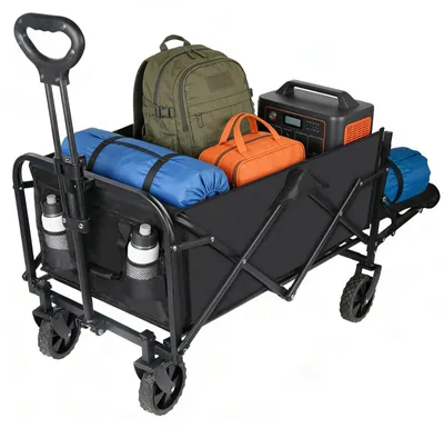 Imagen del producto de Carro de transporte plegable, con capacidad de 120 litros, con puerta trasera, cubierta para la lluvia, ideal para la playa y el camping