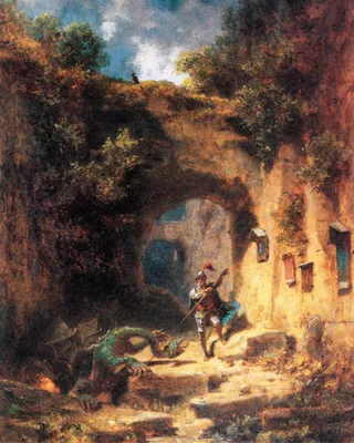 Obrázok produktu pre Carl Spitzweg Art Print Obraz - Drakobijec (50 x 40 cm)