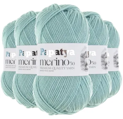 Papatya Merino50 Winterwolle 5 x 100g Strickgarn 50% Wolle Oeko-Tex Häkelgarn Gletscherblau
