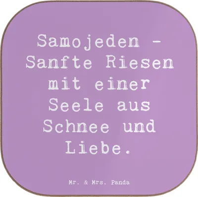 Produktbild von Mr. & Mrs. Panda Holzuntersetzer Spruch Samojede Liebe - Lavendeltraum - Geschenk, Coaster, freundliches Wesen, Hunderasse, Hunde, treue Begleiter, gläseruntersetzer