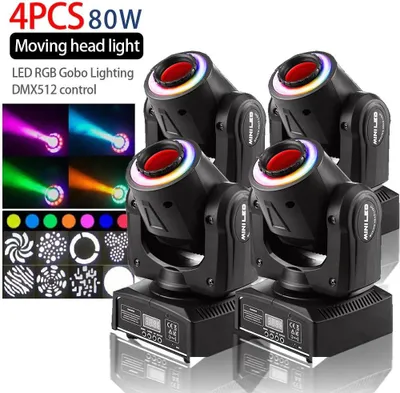 Produktbild von 4x 80W DMX512 Moving Head Scheinwerfer - Professionelle Bühnenbeleuchtung - 360° Musterrotation - DJ Disco Licht - Für Hochzeit Club Party - EU Stecker