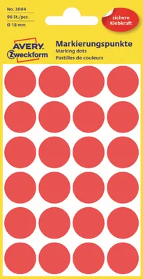 Immagine prodotto di Avery Zweckform® 3004 Punti marcatori - Ø 18 mm, 4 fogli/96 etichette, rosso