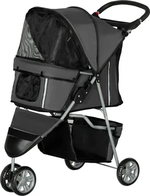 Produktbild von Hundewagen Hundebuggy klappbar für Hunde & Katzen bis 10 kg Katzenbuggy mit Kissen Netzfenstern Getränkehalter Aufbewahrungstasche Katzenwagen Buggy Dunkelgrau |