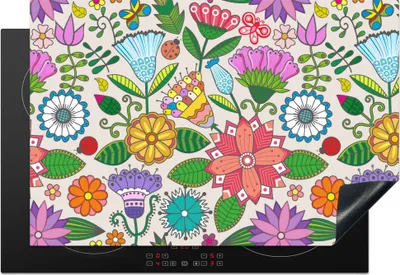 Produktbild von KitchenYeah© Herdabdeckplatte Blumen - Regenbogen - Schmetterling - Design , 76x51cm, Küche Deko, Glaskeramikkochfeld Herdabdeckung, Abdeckplatte fùr Kochfeld