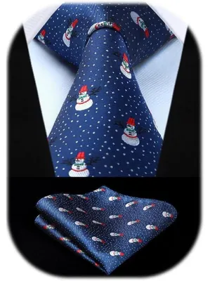 Produktbild von Herren Krawatten & Einstecktuch Set Blau Weiss Schneemann Muster