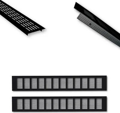 Immagine prodotto di 2x griglia di ventilazione in alluminio nero 50 x 8 x 1,2 cm per una ventilazione ideale, griglia di ventilazione per cucina, bagno, toilette, garage e soggiorno, griglia per l'aria di scarico