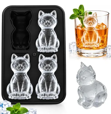 Eiswürfelform Katze, 4-fach, Silikon, 3D, mit Deckel, 11,9 x 5,6 x 18,5 cm