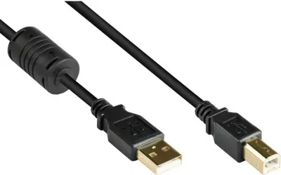 Produktbild von USB 2.0 A auf B Anschlusskabel schwarz vergoldet Ferrit 0,5m