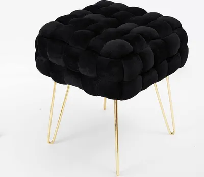 Produktbild von Theo&Cleo Moderner Velvet Kosmetik Hocker, Quadratisch Ottoman-Fußhockermit goldfarbenen Metallbeinen, Gepolsterte Sitzhocker,Strick Samt Hocker