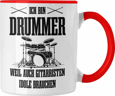 Produktbild von Trendation - Drummer Tasse Geschenk Schlagzeugspieler Geschenkidee Spruch Weil Auch Gitarristen Idole Brauchen Becher Kaffeetasse (Rot)
