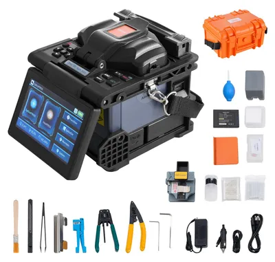 Produktbild von VEVOR Faserfusionsgerät 6-Motor, Kernjustierungs-Faseroptikfusionsgerät 6s Fusions- & 13s Heizzeit, Faserfusionsmaschine mit 5" LCD-Bildschirm, 3 in 1 Faserhalter, 7800mAh Akku für SM MM DS NZDS Faser, Vertikal, Kernausrichtung