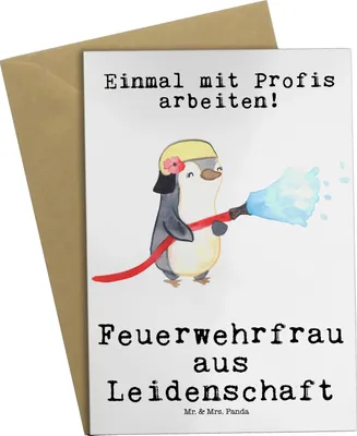Produktbild von Mr. & Mrs. Panda Klappkarte Feuerwehrfrau Leidenschaft - Weiß - Geschenk, Lustig, osterkarten, Grußkarten, Ausbildung, einladungskarten, Feuerwehr, hochzeitskarten