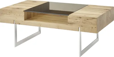 Produktbild von Couchtisch "REWA" aus Glas, Holzfurnier in holzfarben. Abmessungen (BxHxT) 110x40x60 cm