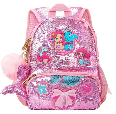 Produktbild von Kinderrucksack Mädchen Pailletten Einhorn Meerjungfrau Rosa 40 cm