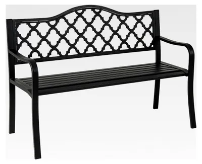 Produktbild von Gartenbank aus Metall, wetterfeste Sitzbank für 2 Personen, Parkbank mit Rückenlehne und Armlehnen, belastbar bis 300 kg, Eisenbank für Garten, Terrasse, Balkon, 128 x 54 x 89 cm