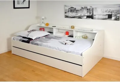 Produktbild von AUSZIEHBETT PALMA mit Regal und Nischen/ Bett 2x90x190 - Weiß