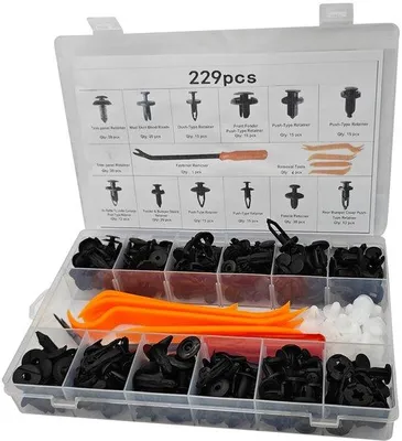 Imagen del producto de Ibenzoa® Juego de 229 clips de fijación para automóviles, de plástico, que incluye una herramienta para colocar remaches y un extractor de clips, ideal para paneles de puertas, parachoques y guardabarros