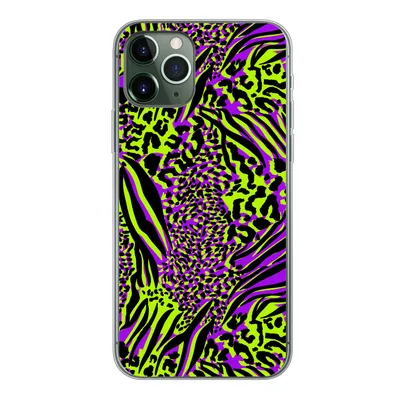 Produktbild von MuchoWow® Handyhülle Schutzhülle Hülle für iPhone 11 Pro Tiermuster - Zebra - Neon - Lila Silikon Softcase Handy Hülle - Handy