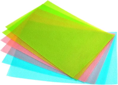 A stack of colorful refrigerator mats.
