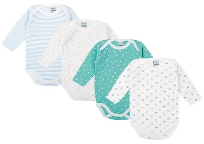 Immagine prodotto di BABIDU | Confezione da 4 body a maniche lunghe per neonati – 100% cotone, morbidi e traspiranti – Colori uniti