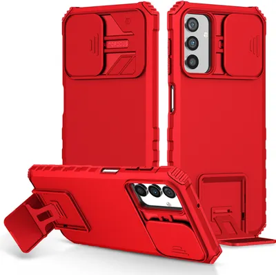 Immagine prodotto di Custodia per Samsung Galaxy A13 5G/4G a doppio strato, robusta e con protezione militare, con kickstand e protezione scorrevole per la fotocamera rossa