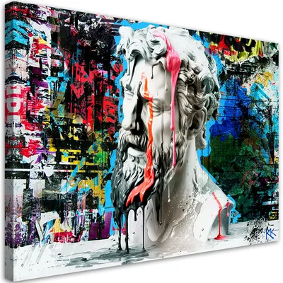 Image de Toile Sculpture de Poséidon Graffiti 90x60 Feeby Image colorée pour le mur, prête à être accrochée