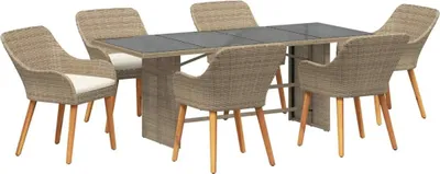 Produktbild von vidaXL Garten Essgruppe 7 stk. Beige Poly-Rattan