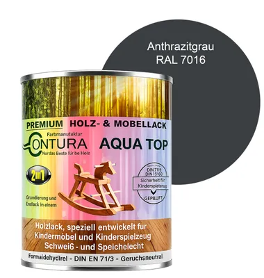 Produktbild von Contura 750ml. Möbellack Lack für Kinderspielzeug Buntlack DIN EN71/3 Buntlack Holzlack - RAL 7016 Anthrazit Grau