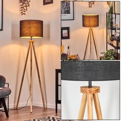Produktbild von Schiavonea Stehlampe mit Holzfuß und Schirm aus Stoff