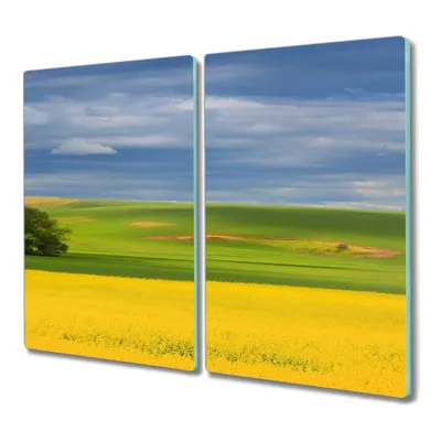 Produktbild von Coloray Herdabdeckplatte 2x30x52 cm Schneidebrett Kochplattenabdeckung Küchenbrett Hackbrett - Blumen Hügel Himmel