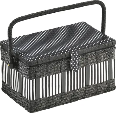 Produktbild von Kobolo Nähkästchen Nähkorb Nähkörbchen Nähkasten - mit Punkten und Streifen - 28x18x16 cm