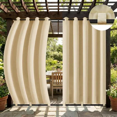 Image de 1x Garden Outdoor Rideau résistant aux intempéries Avec oeillets Imperméable à l'eau extra large Protection de la vie privée contre les UV pour balcon Terrasse Patio Pavillon, 180x213cm, Beige