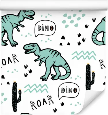 Zdjęcie produktu dla Tapeta Dekoracja Ścienna w Urocze Bajkowe dinozaury do pokoju Dziecka z efektem 3D