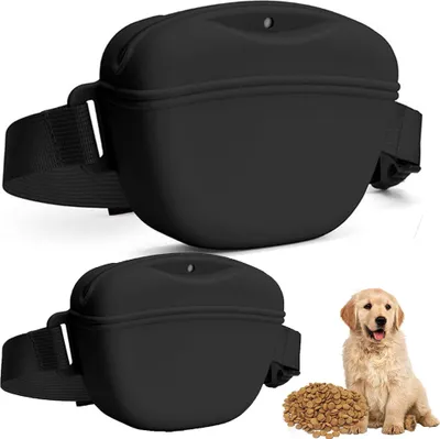 Produktbild von 2Stk Hunde Snackbeutel,Silikon Futterbeutel Tragbare Hundetraining Leckerli Tasche mit Magnetverschluss und Gürtel für Haustiere,Welpen,Training