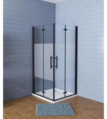 Produktbild von AICA Eckeinstieg 120x90x195cm 6mm ESG Milchglas NANO schwarz Falttür eckdusche Pendeltür Scharniertür Duschkabine Duschabtrennung