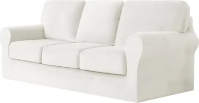 Produktbild von (Weiß) 7-teiliger Stretch-Sofabezug, 3-Sitzer-Couchbezug mit separaten Rückenlehnen und Kissen mit Gummiband
