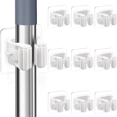 Imagen del producto de Soportes adhesivos para escobas, 10 unidades, de ABS, para baño, cocina o garaje