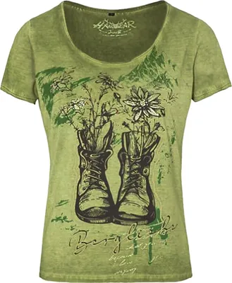 Produktbild von Trachten-T-Shirt WIARA mit weitem Rundausschnitt, kurzen Ärmeln und markantem Print