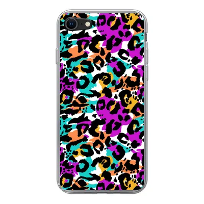 Produktbild von MuchoWow® Handyhülle Schutzhülle Hülle für iPhone 7 Pantherdruck - Regenbogen - Weiß Silikon Softcase Handy Hülle - Kartenhalter