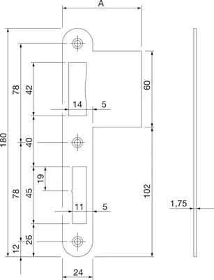 Productafbeelding van BKS Lappenschuifplaat B 9000 0436, afgerond, DIN rechts, roestvrij staal - B 9000 0436