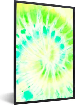 Produktbild von MuchoWow® Gerahmtes Poster Krawattenfärbung - Grün - Gelb 60x90 cm - Poster mit Schwarzem Bilderrahmen Wandposter Rahmen Foto Bilder - Kunst