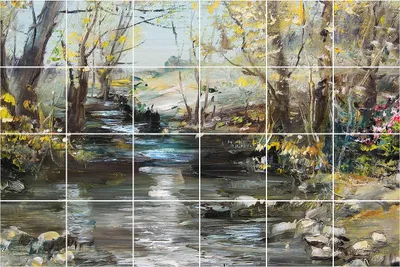 Produktbild von Fliesenaufkleber 20x20 cm – 24 Stück – Selbstklebend – Wasserfest – Pflegeleicht – Hitzebeständig – Für Küche & Bad – Eine friedliche Landschaft mit einem Fluss