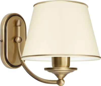 Produktbild von Wandleuchte Messing Goldpatina Stoffschirm Ecru abwaschbar 23x20x27cm E27 60W Wohnzimmer Schlafzimmer klassisch elegant Wandmontage IP20 warm