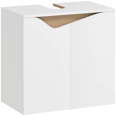 Image de Meuble sous-lavabo avec portes à fermeture douce – Blanc | Couleur : Blanc | Dimensions : 60 x 35 x 57,9 cm