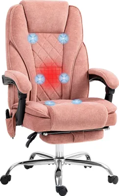 Produktbild von Vinsetto Bürostuhl mit Vibrtationsmassage, Ergonomischer Schreibtischstuhl mit Liegefunktion, Heizung, Höhenverstellbarer Drehstuhl mit Fußstütze, Fernbedienung, Seitentasche, Rosa