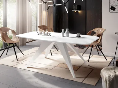 Produktbild von Ausziehbarer Esstisch im Loft-Stil - Industrieller Tisch mit Weißen Metallbeinen - Modernes Design für Wohnzimmer - 160 cm Ausziehbar auf 200 cm - Weiß