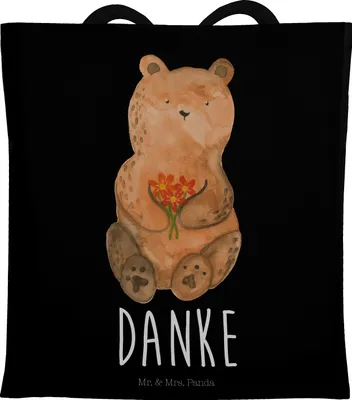 Produktbild von Mr. & Mrs. Panda Schultasche Bär Dankbar - Schwarz - Geschenk, Baumwollbeutel, Blumen, Tote Bag, Dankeschön, Teddy, Jutebeutel, Danke, Uni Tasche
