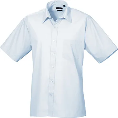 Image de Premier Workwear , Chemise à manches courtes en popeline pour hommes , Bleu clair , 41 (16)